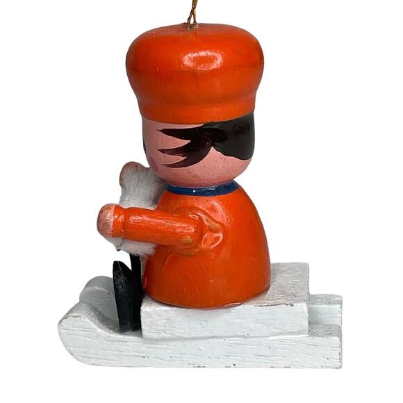 Vintage Wooden Winter Sports Sled Rider Christmas Ornament - Picture 3 of 8